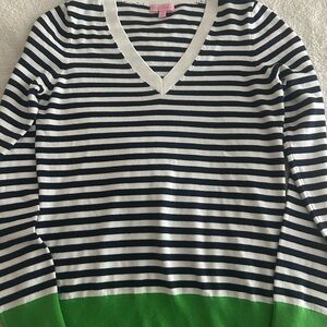Lilly Pulitzer Navy and Cream Striped Sweater Sz S
